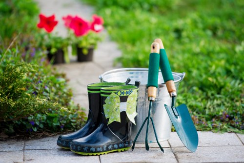 Tidy patio and planting area during South Wimbledon garden maintenance