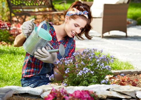 Stylish South Wimbledon garden landscaping with patio and planting